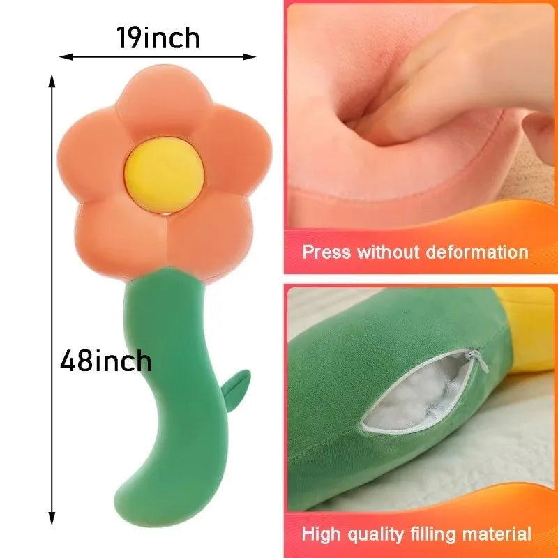 Flower Plush Body Pillow Large Long Stuffed Body Pillow Sofa Decorative Cute Sunflower Sleeping Back Cushion Living Room Decor