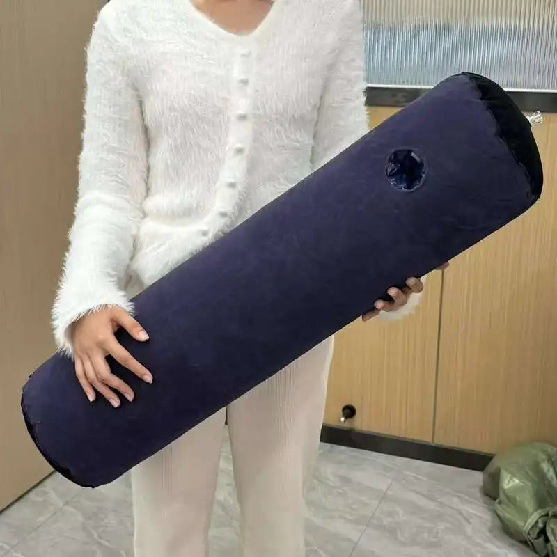Multifunction Inflatable Bolster Pillow Long Round Body Cushion Velvet Tube Roll Cylinder Bed Boyfriend Rest Yoga Travel Sleep
