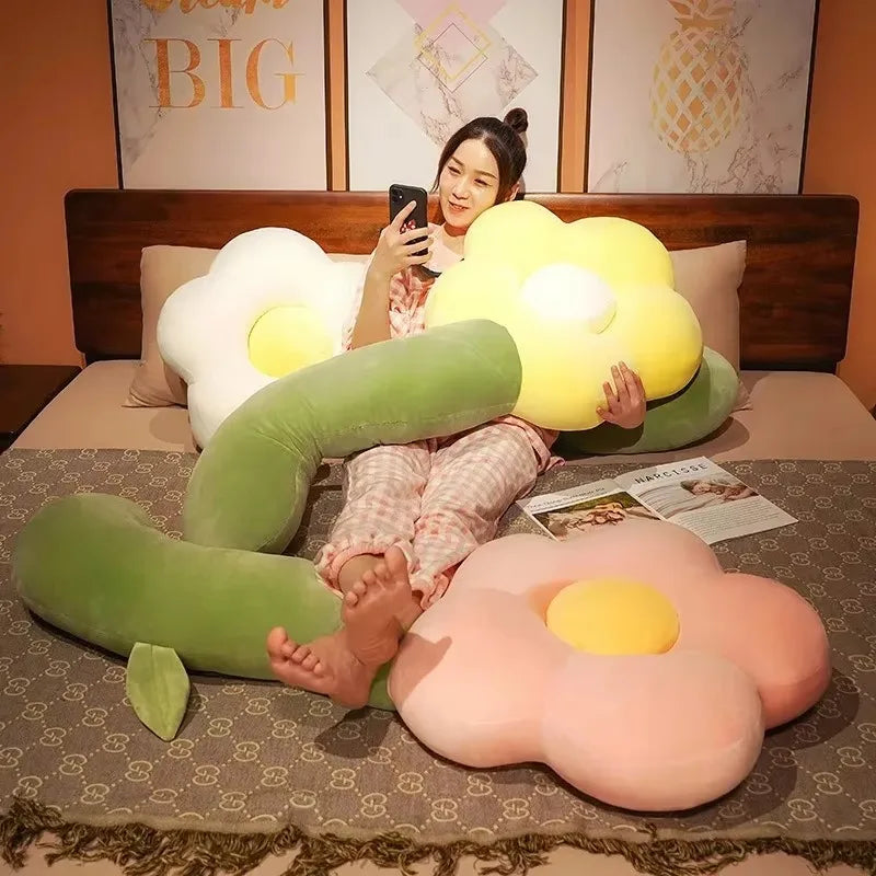 Flower Plush Body Pillow Large Long Stuffed Body Pillow Sofa Decorative Cute Sunflower Sleeping Back Cushion Living Room Decor