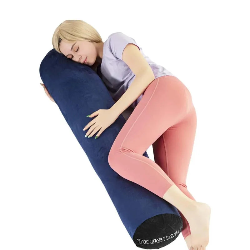 Multifunction Inflatable Bolster Pillow Long Round Body Cushion Velvet Tube Roll Cylinder Bed Boyfriend Rest Yoga Travel Sleep